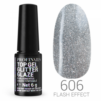 Profinails Top Gel Glitter Glaze Flash Effekt Fixálásmentes LED/UV Fényzselé 606